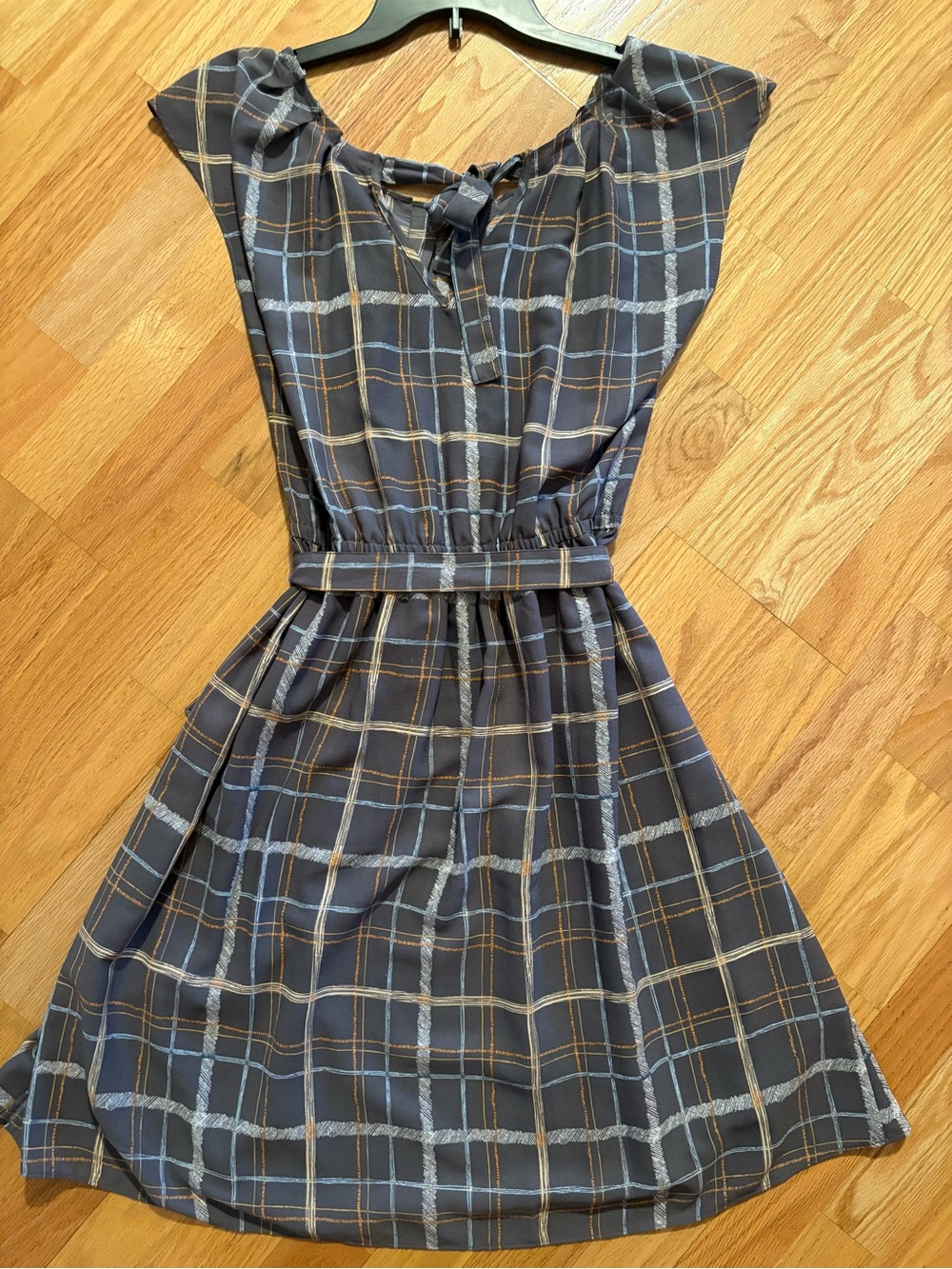 LC Lauren Conrad Grey Plaid Belted Midi Dress
